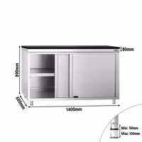 Rozsdamentes acél munkaszekrény PREMIUM – 1400x600 mm – tolóajtóval – gránit munkalapmal