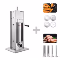 Ručna vertikalna punilica za kobasice i aparat za churros - 5 l - inox - uključuje 4 nastavaka za punjenje kobasica i 3 nastavaka za churros