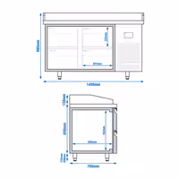 Commercial Pizza Prep Counter - Granite Top PREMIUM PLUS - 1490x700mm - with 0 doors & 4 drawers