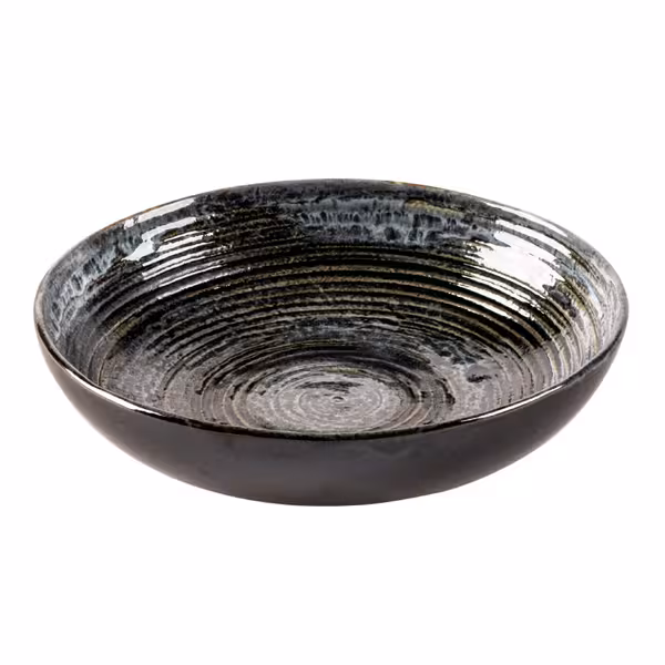 (6 adet) METALLIC - Çukur Tabak Yuvarlak - Steingut, Ø220mm, Oluklu/Kanallı Yüzey, Gümüş