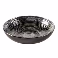(6 adet) METALLIC - Çukur Tabak Yuvarlak - Steingut, Ø220mm, Oluklu/Kanallı Yüzey, Gümüş