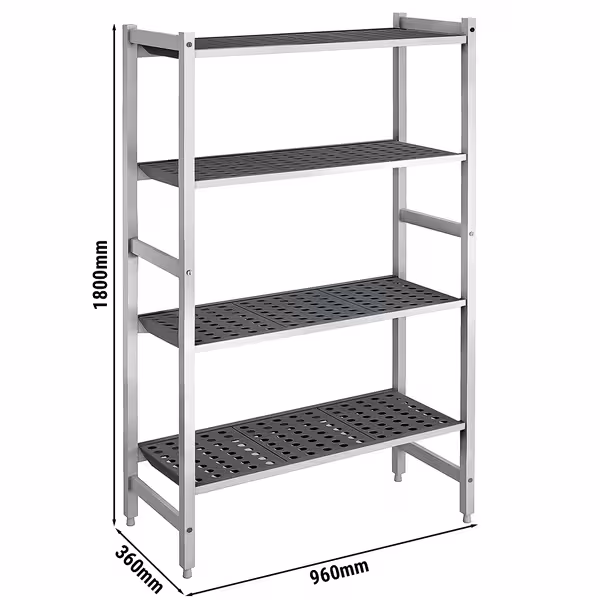 وحدة رفوف ألمنيوم - بداية - 960x1800mm - عمق: 360 mm - 4 رفوف - الحمولة: 900 kg
