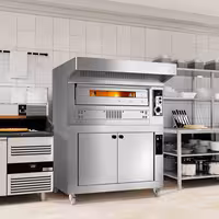 Gas Deck Pizza Oven - Single Deck - Refractory Stone Deck - 6 x Ø33cm - 230V Single Phase - Mechanical Controls - incl. Stainless steel hood & Proofing cabinet