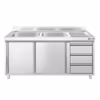PREMIUM umivaonik – 1400 x 600 mm – s 3 ladice i 2 sudopera na lijevoj strani