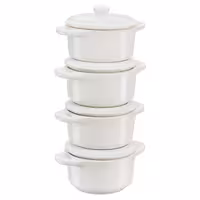 (4) STAUB| Ceramic Mini Cocotte Set, Round – Ivory White - Ø 100 mm - 0.20 L Each