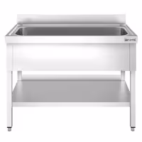 Grovdiskbänk i rostfritt stål PREMIUM - 1400x600 mm - med underhylla - 1 ho mitten - extra djup ho - med stänkskydd