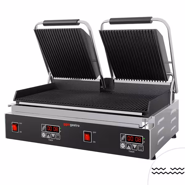 Grătar de contact / Grătar pentru hamburgeri - 3,6 kW - Digital - Grătar sus și jos - Suprafață de gătit: 480x230mm