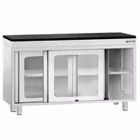 Rozsdamentes acél munkaszekrény PREMIUM – 1200x700 mm – tolóüvegajtóval – gránit munkalapmal