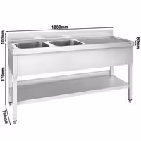 Sudoper PREMIUM - 1800x700 mm - s donjom policom - s 2 koritima - korita lijevo - inox