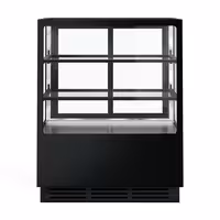 Commercial cake display fridge - 378L - 1000mm - Double glazing - square - mirrored front - with 2 glass shelves - rear sliding doors - for patisserie - Black