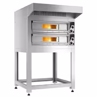 Electric Deck Pizza Oven - Twin Deck - Firebrick Base - 4+4 - Ø 33cm (13") - 230V 3 Phase - Mechanical Controls - up to 400°C - incl. Hood & Base frame