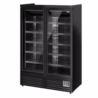 Commercial multideck display freezer - 1260mm - 991L - with 2 double‑glazed hinged glass doors & 5 shelves - Black