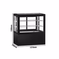 Commercial cake display fridge - 570L - 1210mm - Double glazing - with 2 shelves - rear sliding glass door - Black
