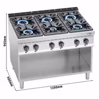 Plinski štednjak - Linija 900 - 1200x900x965 mm - 53,5 kW - 6 plamenika - samostojeći - otvoreni ormarić