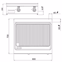 Elektromos rostlap - 9,6 kW - Bordázott - Sütőfelület: 800x730 mm - asztali - Professzionális