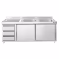 PREMIUM umivaonik – 2000 x 600 mm – s 3 ladice i 2 sudopere na desnoj strani