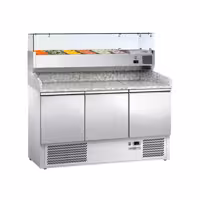 Commercial Pizza Prep Counter - Granite Top ECO - 1400x700mm - with 3 doors - incl. refrigerated topping unit - 6x GN 1/4