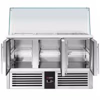 Pult za pripremu salate PREMIUM - 1368 mm - 3 staklena vrata - s visokom staklenom nadogradnjom za 4x GN 1/1