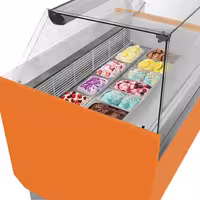 Ice Cream Display Freezer | LIAM - 1560mm - Static cooling - with LED lighting - for 13 x 5 litres Napoli pans - Orange