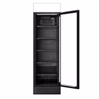 Commercial Beverage Display Fridge with Illuminated Canopy - 595mm - 345 Litres - with 1 hinged glass door - LED lighting - digital controller with temperature display - Black - Temperature range 2 to 10 °C