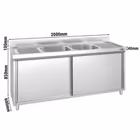 Sudoper s ormarićem PREMIUM - inox - 2000 x 600 mm - sa 2 korita - korita sredina