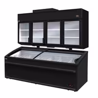 Commercial multideck display freezer - 2500mm - 1244L - with 4 double‑glazed hinged glass doors & 6 shelves - incl. island freezer - Black