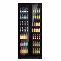 Commercial Beverage Display Fridge - 900mm - 573 Litres - with 2 hinged glass doors - LED lighting - digital controller with temperature display - Black - Temperature range 0 to 7 °C