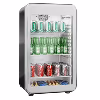 Commercial Mini Bar Refrigerator - 495mm - 113L - with 1 glass door & reversible hinges - Black/Silver - Double-glazed glass door