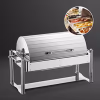 Električna grijana posuda - GN 1/1 - s roll-top poklopcem - krom (chafing dish)