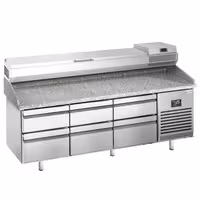 طاولة تحضير بيتزا مبردة PREMIUM PLUS - 1980x700 mm - مع 6 أدراج - سطح عمل جرانيت - شامل وحدة تبريد علوية - 9x GN 1/4