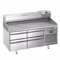 طاولة تحضير بيتزا مبردة PREMIUM PLUS - 1490x700 mm - 4 أدراج - سطح عمل جرانيت - شامل وحدة تبريد علوية - 6x GN 1/4