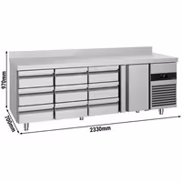Commercial Counter Fridge PREMIUM - 2330x700mm - with 1 door - 9 drawers - with upstand - capacity 632 litres