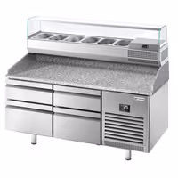 Table réfrigérée à pizza Premium PLUS - 1490x700 mm - avec 4 tiroirs - incl. vitrine réfrigérée - 6x GN 1/4