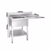Pult za pranje za perilicu posuđa - 1200x600 mm - s 1 koritom lijevo