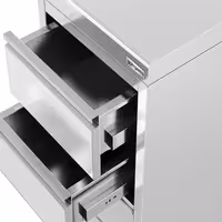 Armário de trabalho em aço inoxidável PREMIUM - com 4 gavetas e alçado posterior - 400x600mm