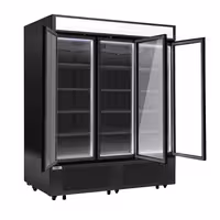 Commercial multideck display freezer - 1600mm - 891L - with 3 hinged glass doors & 15 shelves - Black