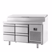 Table réfrigérée de préparation - 1468 x 600 mm - avec 4 tiroirs - avec superstructure en inox 8 x GN 1/4