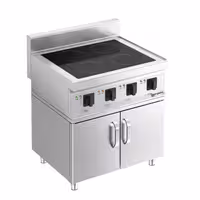 Ipari indukciós tűzhely - 700-as - főzősorba illeszthető - 4 zónás - összteljesítmény: 14,0 kW - 800x700x1007 mm - alsószekrénnyel, 2 ajtó
