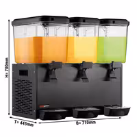 Commercial Juice Dispenser - 3x polycarbonate tanks with tap & paddle agitation - 3x 18 Litres - 700W - Black - incl. drip tray