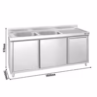 Commercial Sink Cabinet PREMIUM – Stainless Steel – 1800 × 700 mm – with Waste Bin & Twin Left-Hand Bowls