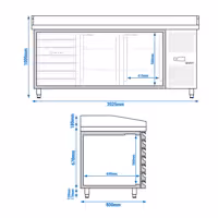 Stół chłodniczy do pizzy ECO – 2000 x 800 mm – z 2 drzwiami i 7 szufladami