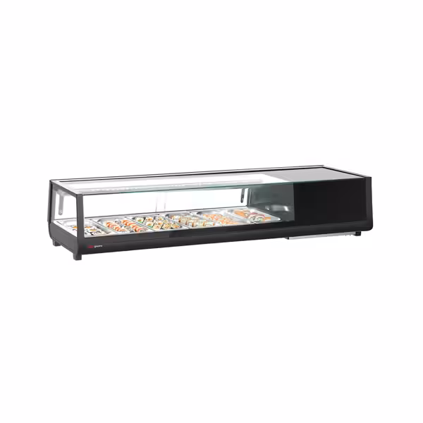 Witryna chłodnicza do sushi – 6x GN 1/3 – od 0 do +12 °C – czarna