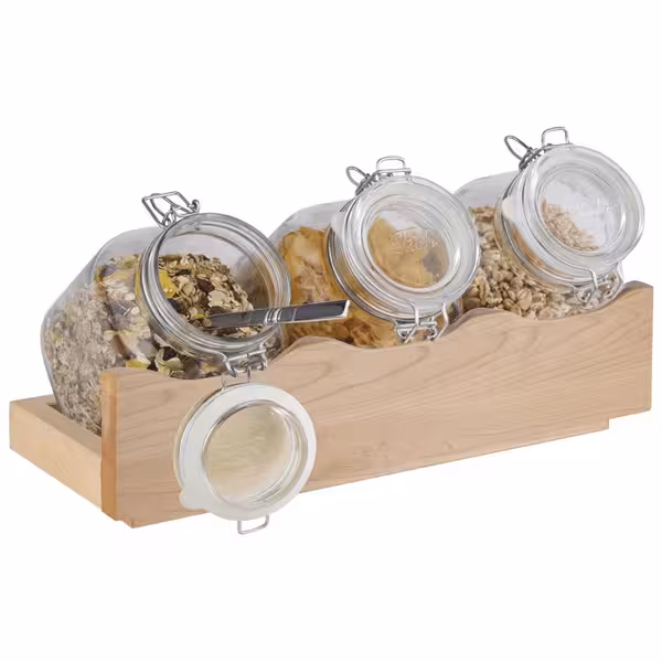 Açık Büfe Teşhir Standı - GOOD MORNING - 4 parçalı set - Ahşap - Bej - 170x430x135mm - dahil 3 Bardak