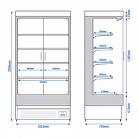 Commercial multideck display fridge - 1002mm - 440L - with 2 hinged glass doors & 4 shelves - Black