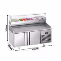 Table réfrigérée à pizza Premium PLUS - 1783x800 mm - avec 2 portes - incl. vitrine réfrigérée - 7x GN 1/4