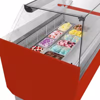 Ice Cream Display Freezer | LIAM - 1560mm - with LED lighting - for 13 x 5 litres Napoli pans - Static cooling - Red