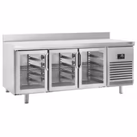 Stół chłodniczy barowy do napojów Premium PLUS – 1960 x 600 mm – z 3 drzwiami szklanymi i rantem