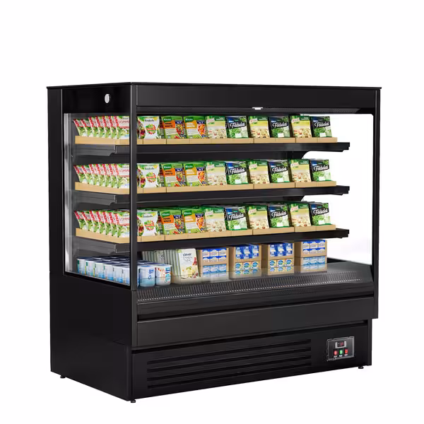 Commercial multideck display fridge - Open front - 1500mm - 493L - with 3 shelves - Black