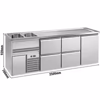 Direct Draw Beer Dispenser / Kegerator 1 Stainless Door + 4 Drawers PREMIUM – 2 sinks left - 2500×700 mm - 3 drip trays