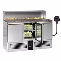 Commercial Saladette Counter PREMIUM - 1368mm - 402L - 3 doors - open top for 8 x GN 1/6 & stainless steel hinged lid - UK